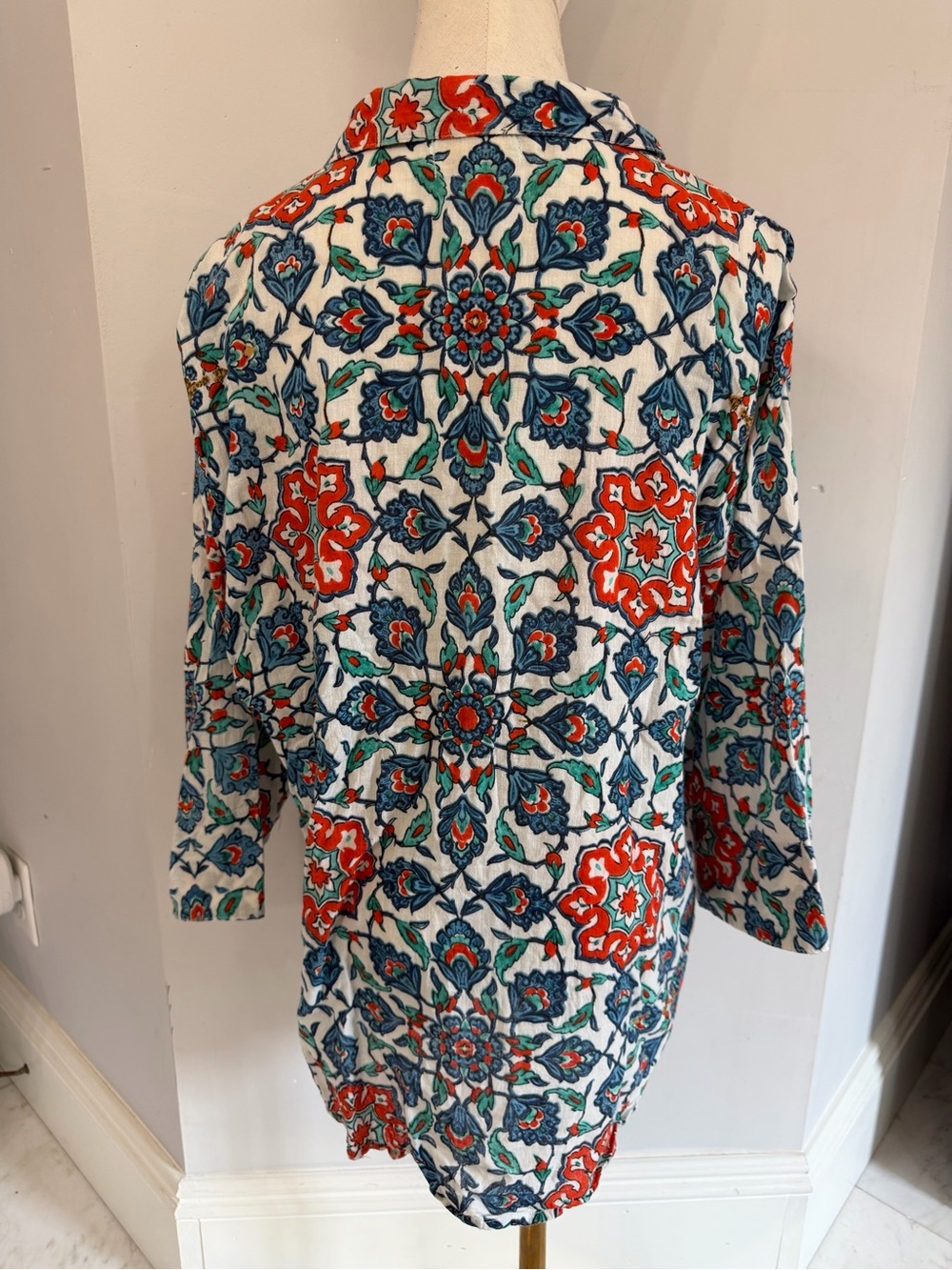 Antica Sartoria by Giacomo Cinque Women’s Large 100% Cotton beaded printed top - Picture 5 of 9